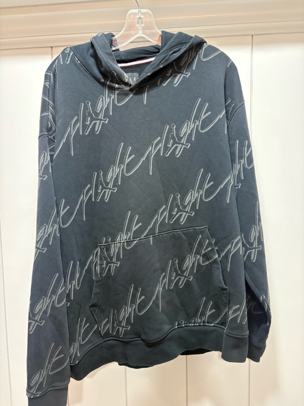 Jordan Essential AOP Fleece Pullover Hoodie FB7318-010 Black/White Men's Size XL